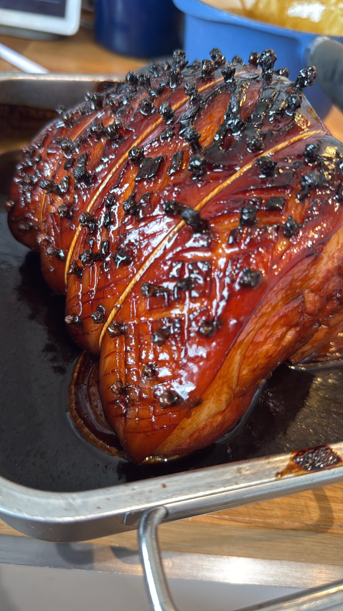 Treacle and whiskey glazed Christmas ham