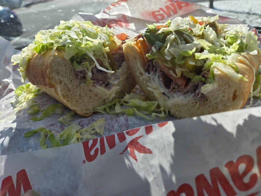 Roast beef and cheddar w pickles and sweet peppers