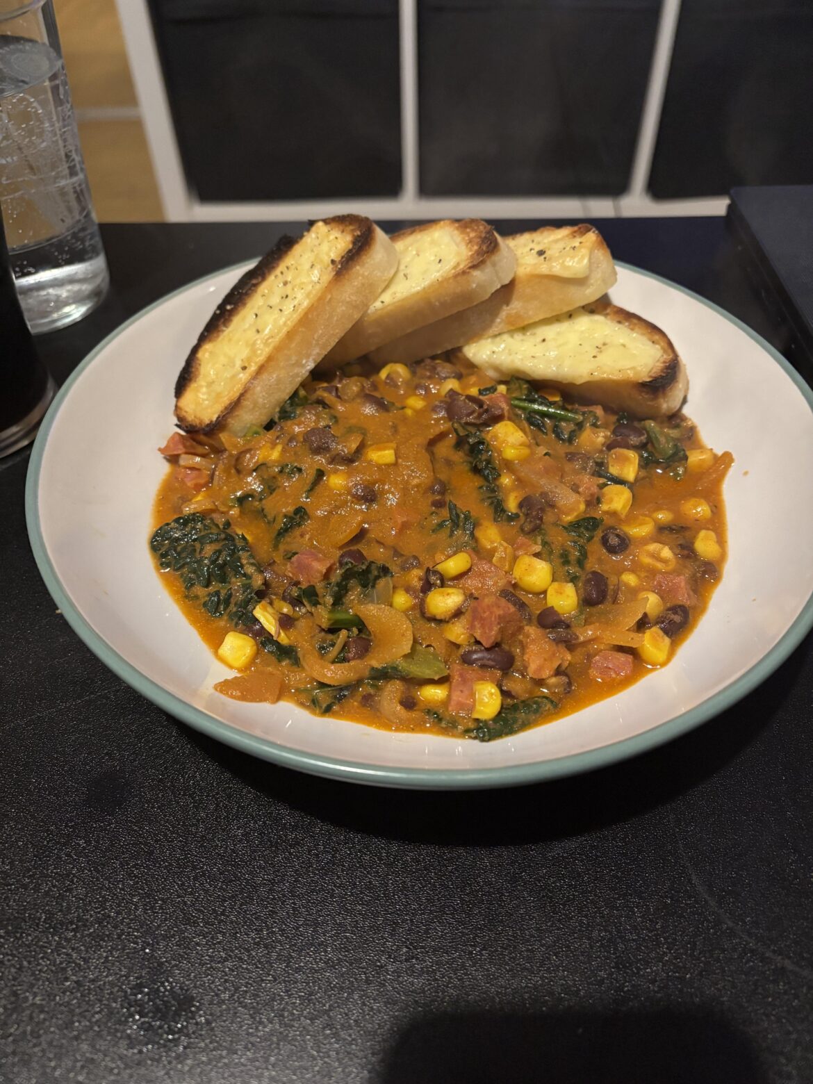 Chipotle chorizo, corn and black bean soup