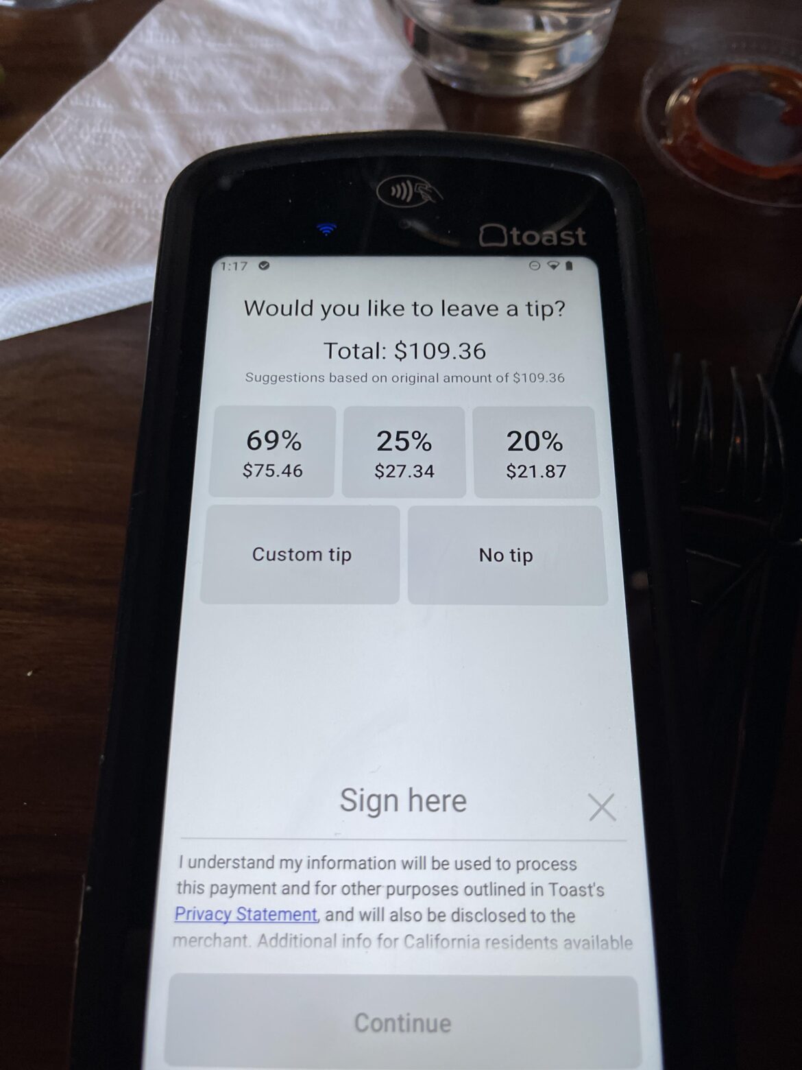 Questionable tipping screen at Busty’s. Is this playful or shady?