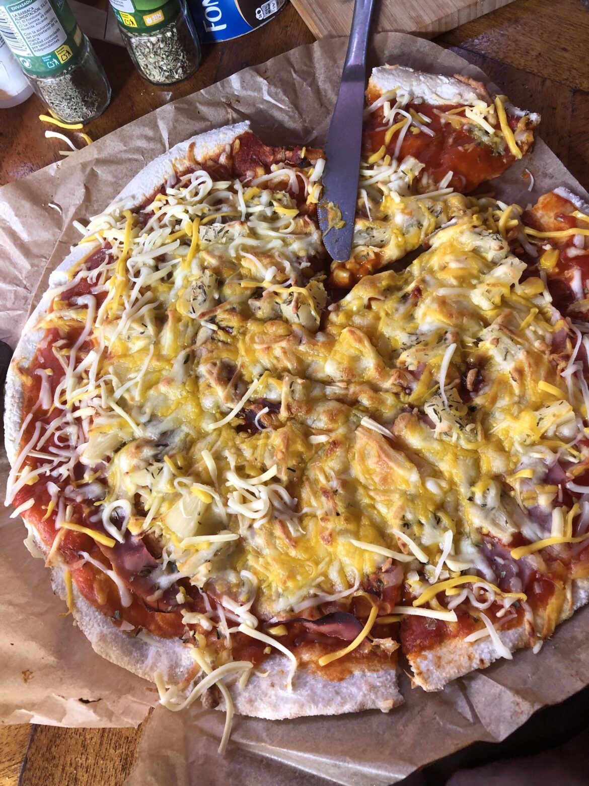 My dad made a ham corn and pinapple pizza