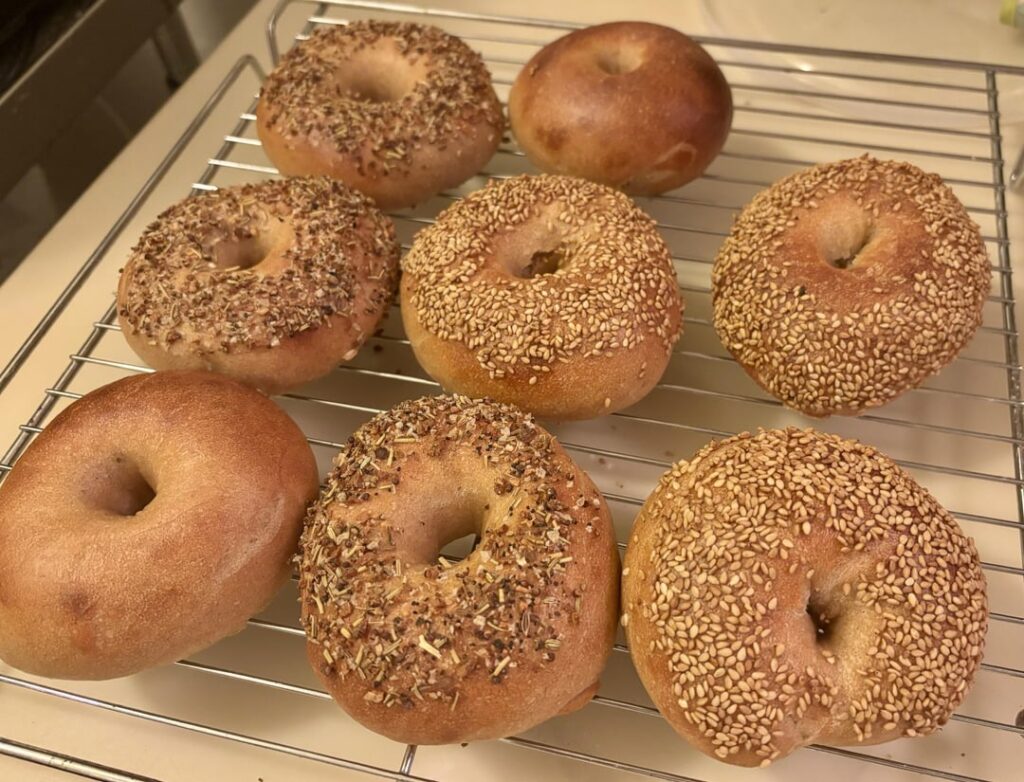 First try at sourdough bagels!