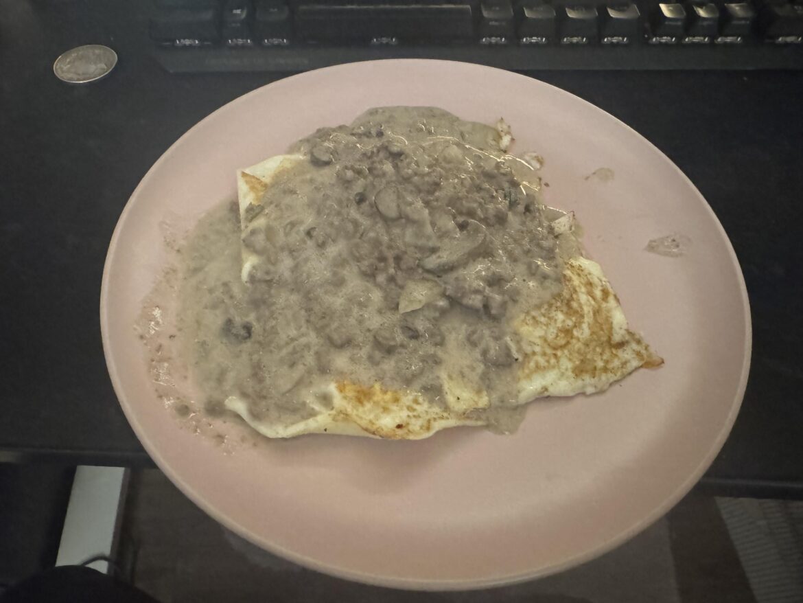 Leftover Beef Stroganoff Over 4 Fried Eggs