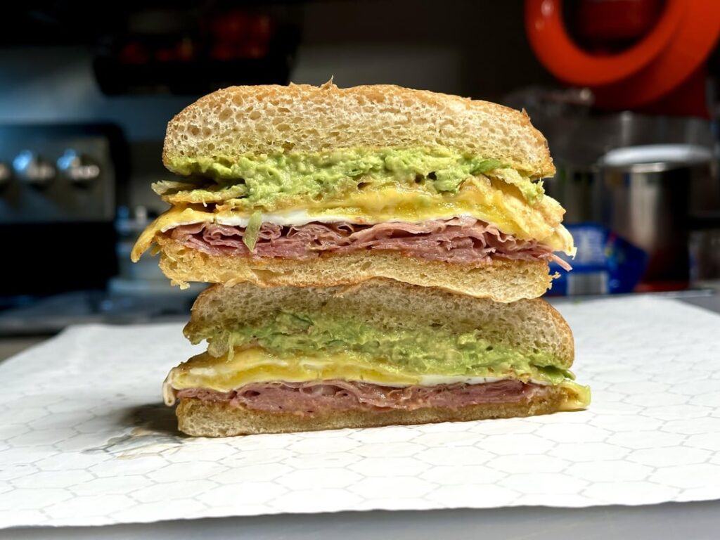 Mortadella, egg, and cheese breakfast sandwich