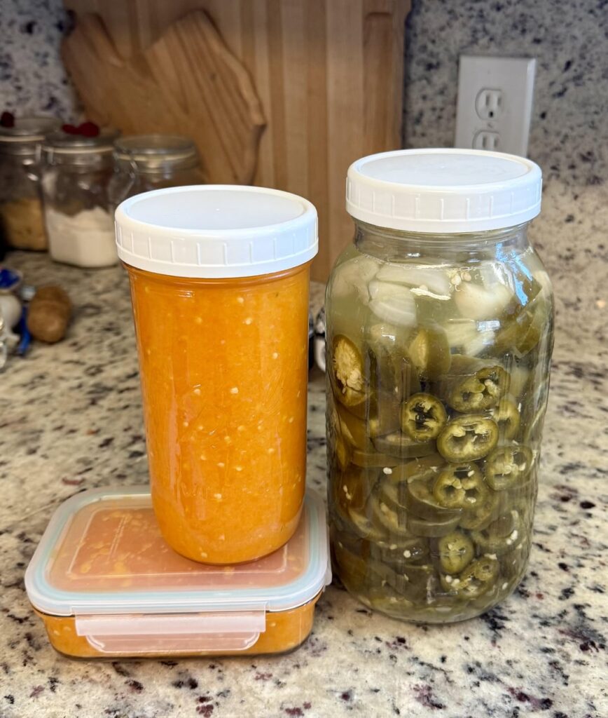 Fermented habanero sauce is done! Made some jalapeños too!