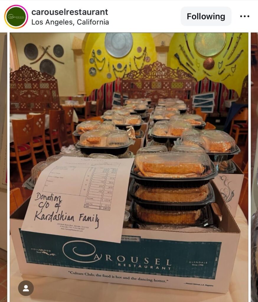 Carousel Restaurant and The Kardashians donated food to multiple fire stations in LA