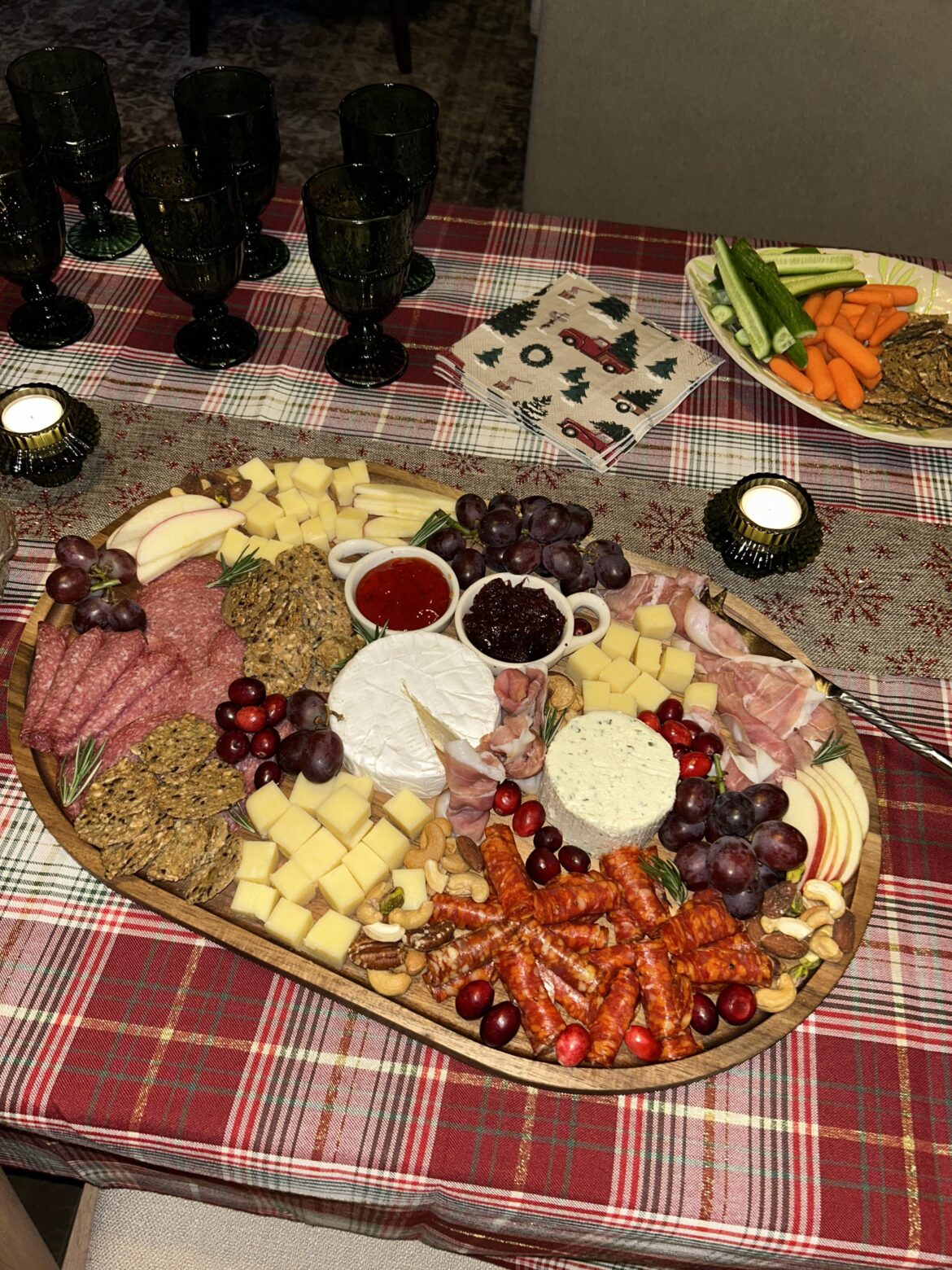 Quite proud of this board I made over the holidays for 10 people. Let me know what I can improve on!