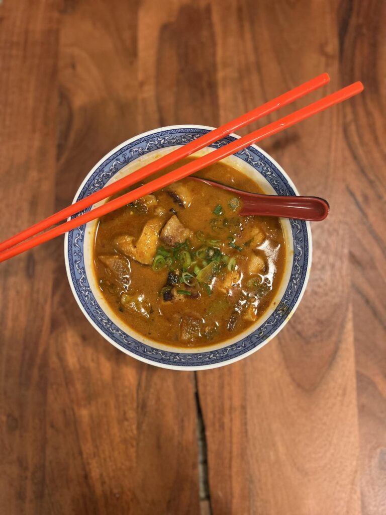 Pork Belly Jjigae w/ home grown shiitake also used Pa Kimchi. (For camping trip)