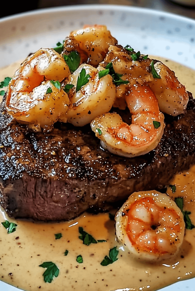 Steak with Creamy Cajun Shrimp Sauce
