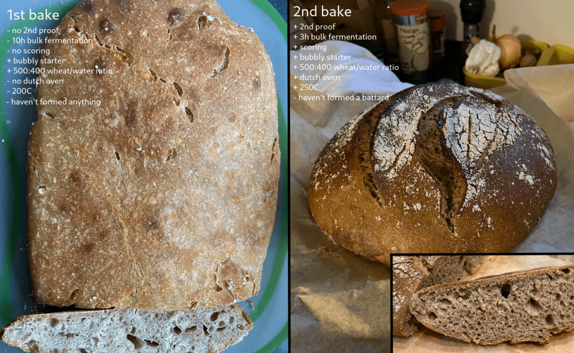 You might remember my shitty 1st bread. I'm back with a 2nd slightly-less-shitty sourdough! There's progress!