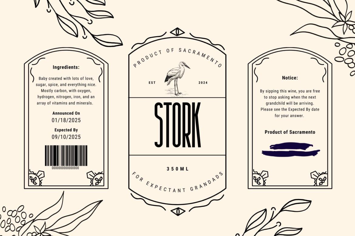 I made this to surprise my dad this weekend. He is a wine snob and loves reading wine labels. He also constantly asks when the next grandchild is coming.