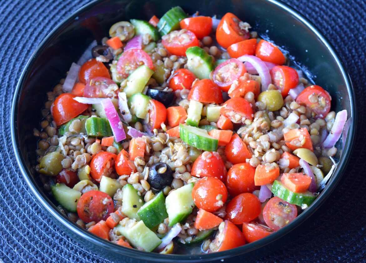 lemony lentil salad, 261 cal