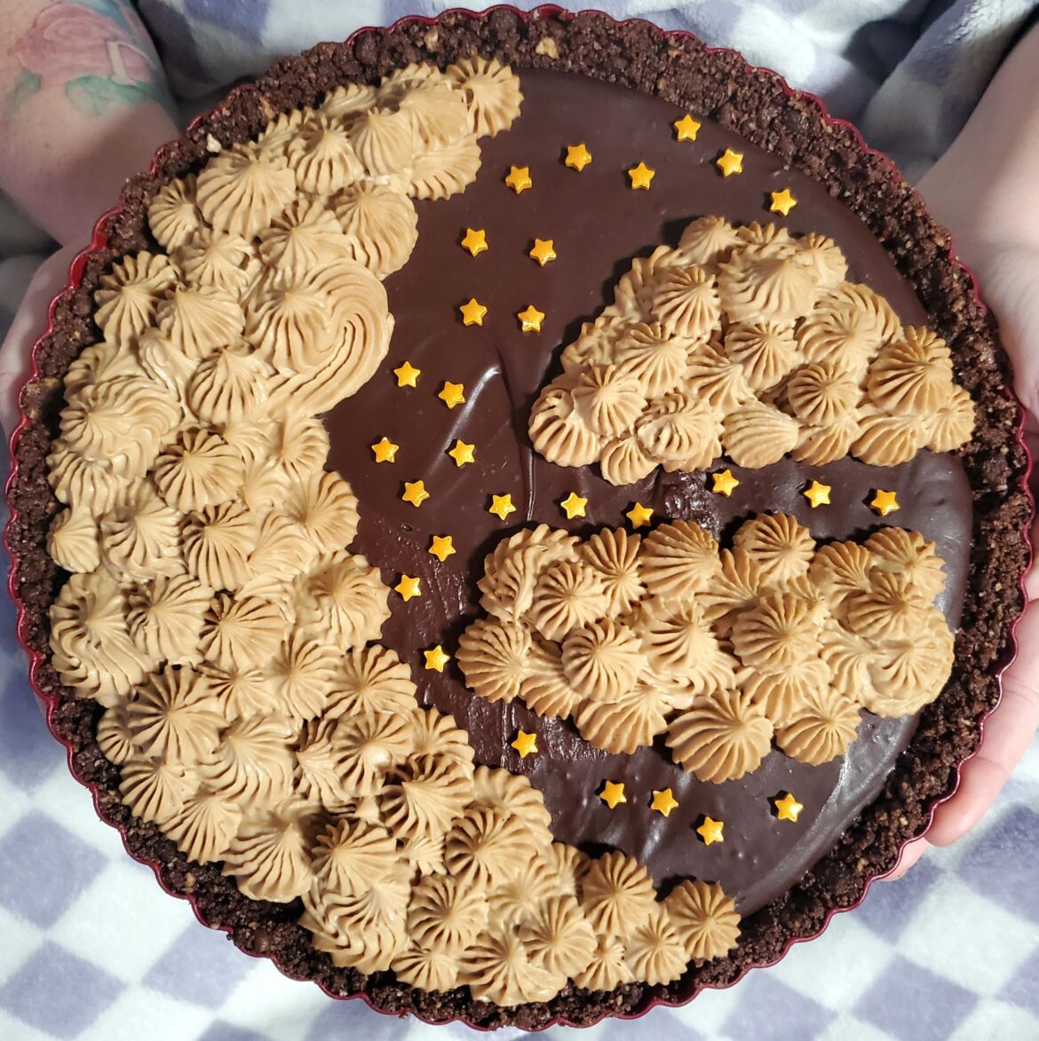 My first tart!!!!! Chocolate ganache filling with espresso mascarpone whipped cream!