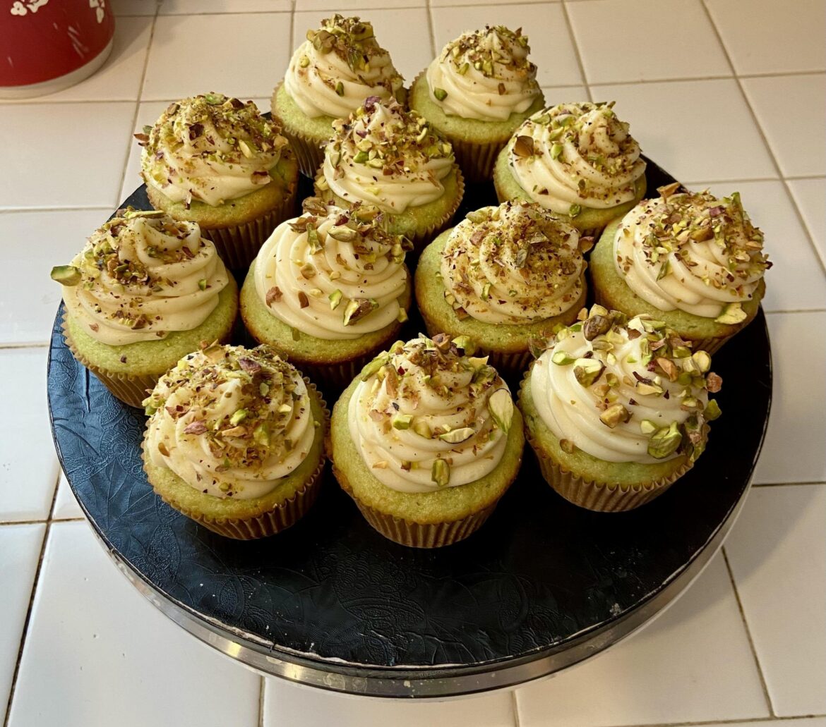 Pistachio cupcakes with salted honey frosting!