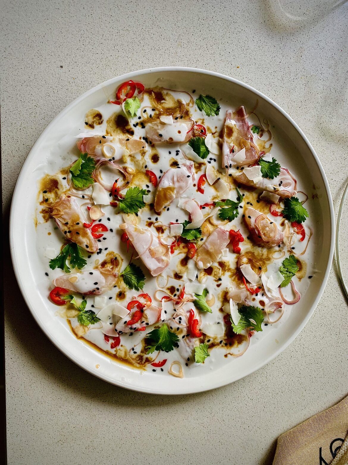 Kingfish ceviche with coconut and ponzu