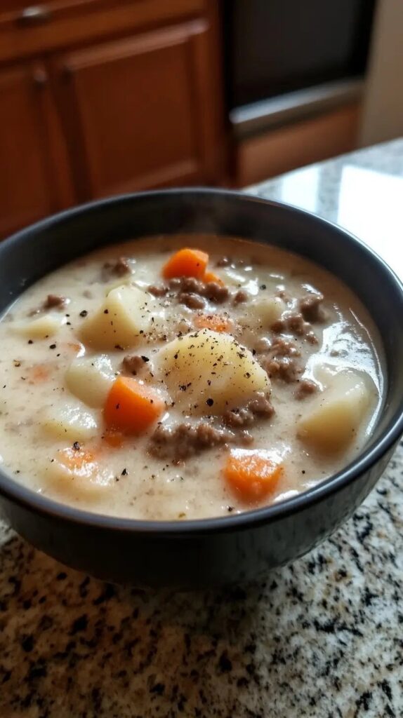 Creamy, Cheesy Hamburger Potato Soup