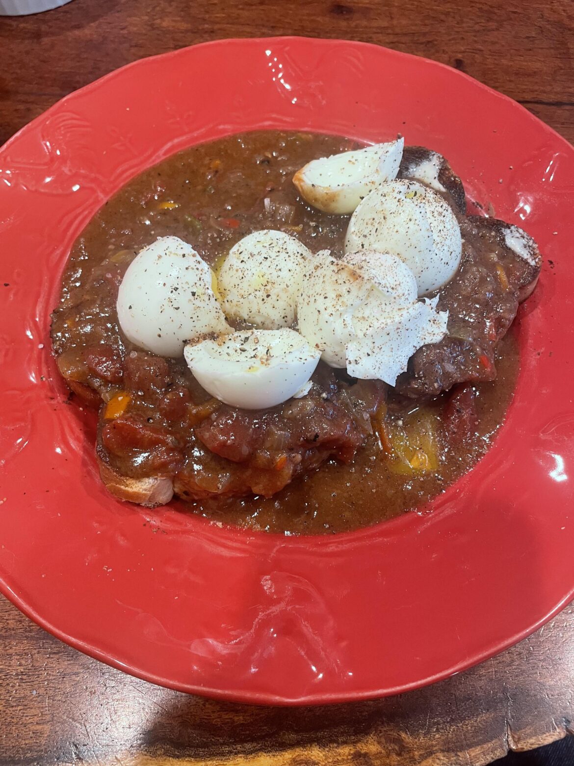 Toast with Steak Gravy & 3 Soft Eggs