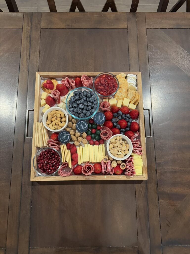 Not all of these are Charcuterie, but I made one board a night from Christmas Eve to New Year’s Eve. Lasagna, turkey sliders, Taco night, Chicken Pot pie and foods from around the world.