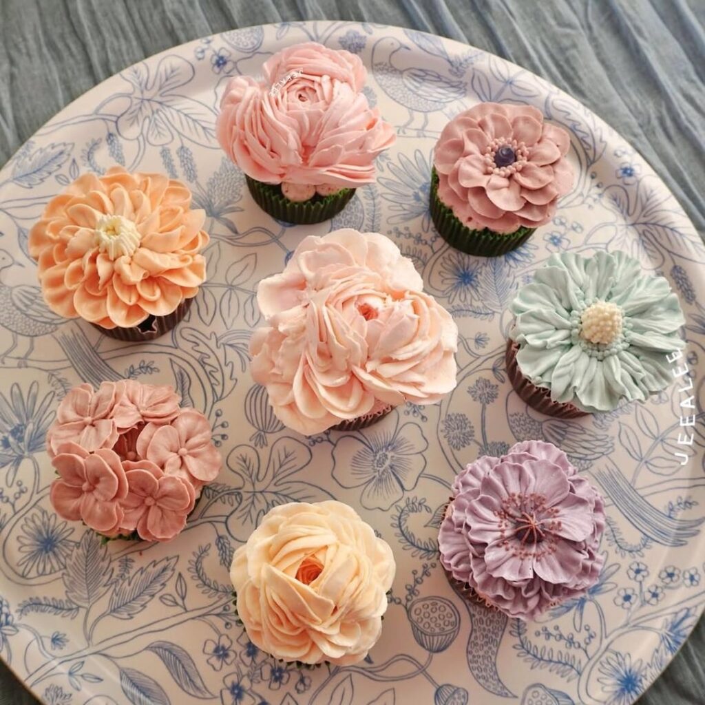 Buttercream flowers with a little bit of chocolate cupcake!