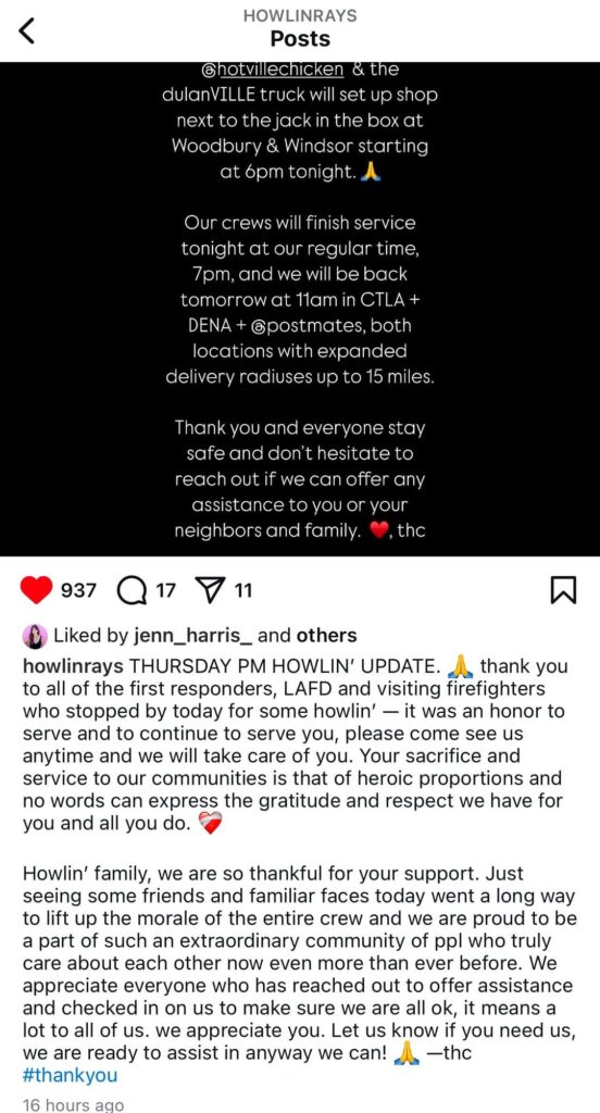 More restaurants offering food to first responders and evacuees