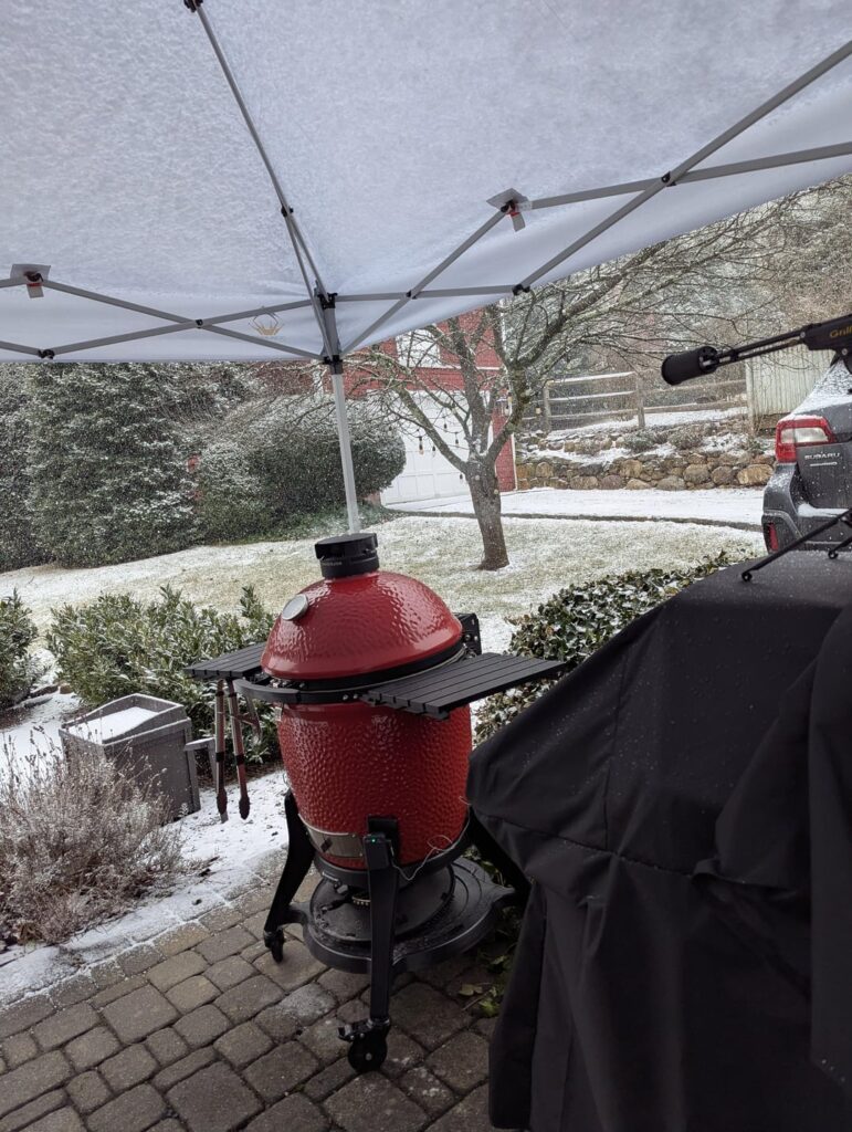 Smoked Carnitas Tacos in the snow