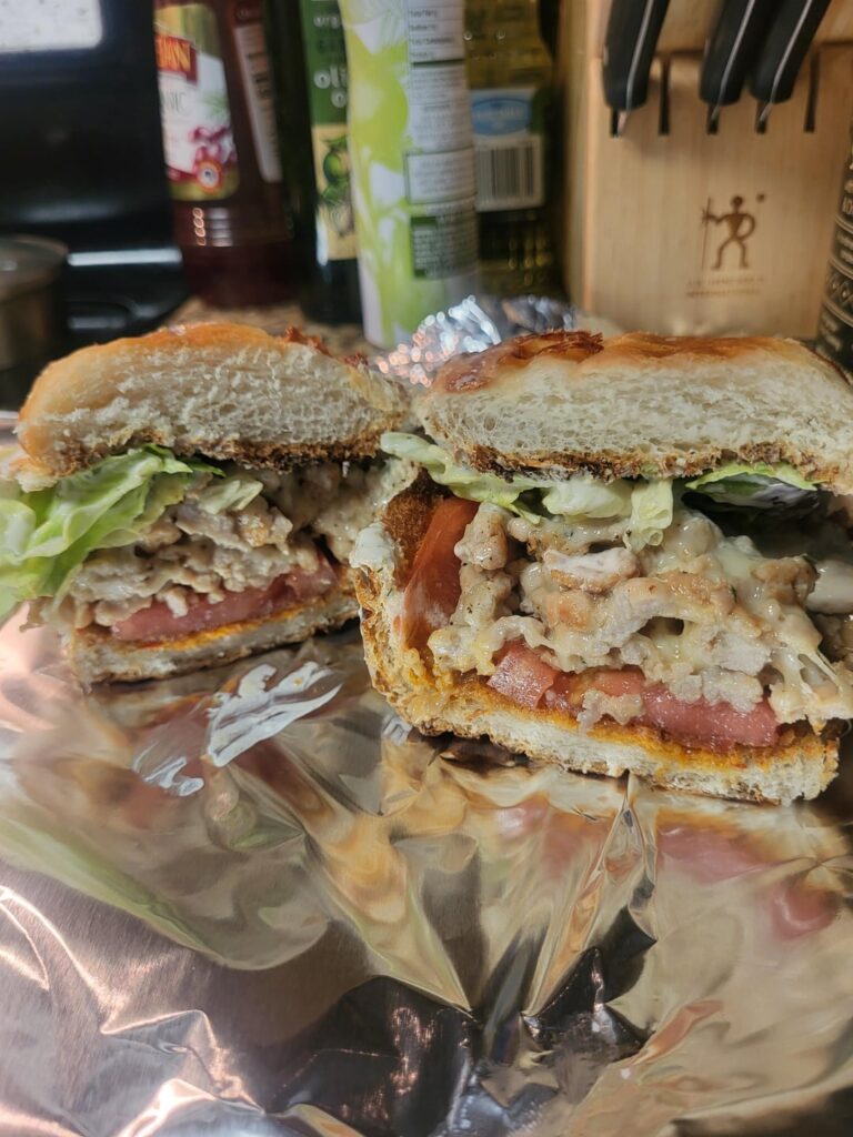 Chopped chicken cheesesteak hoagie