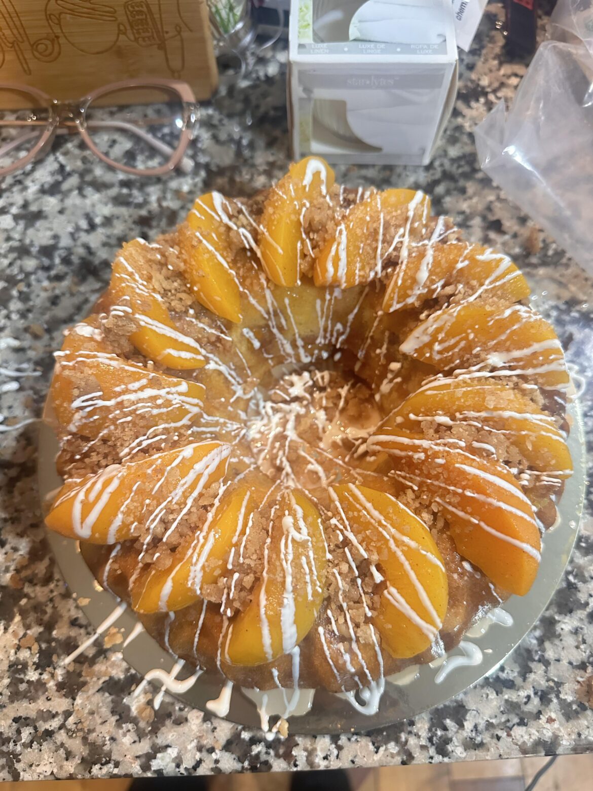 peach cobbler pound cake! i’ve been feeling low and baking really a make me feel so happy!