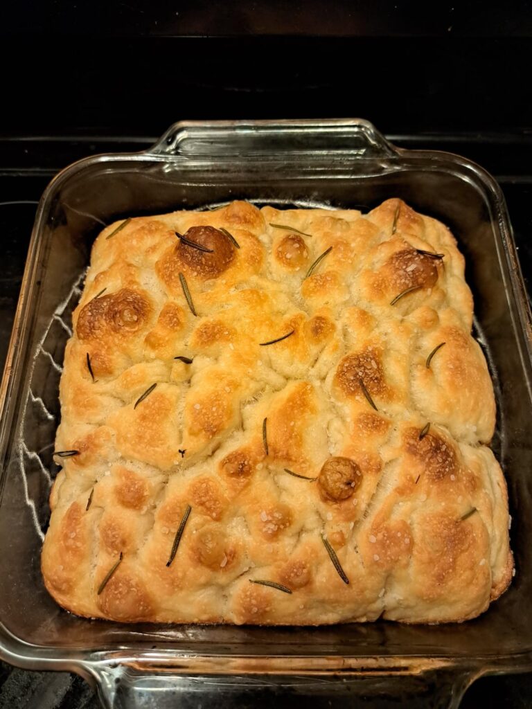 My first ever attempt at making bread turned out pretty darn well, I must say. I'm very proud of my beautiful little focaccia, and it tasted great!