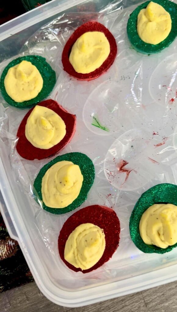 My aunt’s glittery festive deviled eggs from Christmas