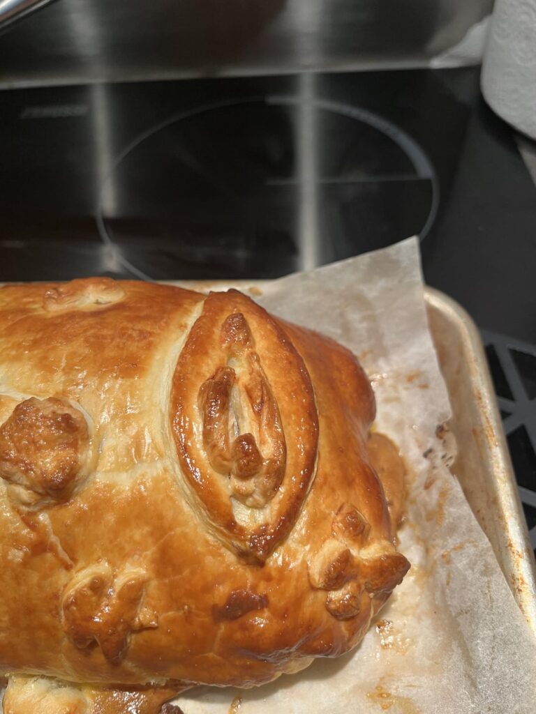 The beef wellington my wife decorated for NYE