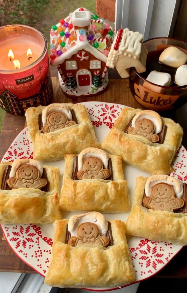 Here’s another fave from the holidays. Sleeping gingerbread babies in puff pastry beds with little marshmallow pillows. They look so happy in their beds.