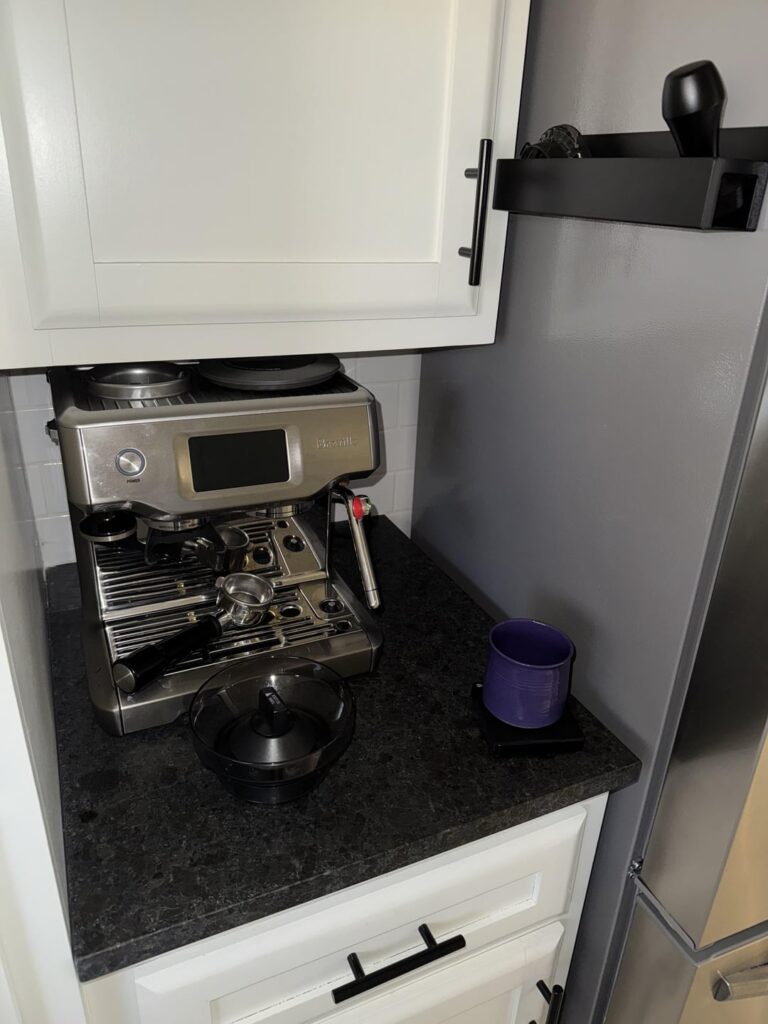 Advise to improve my station? (Tiny area and hopper sits too tall for cabinet). Having to use the cabinet for storage