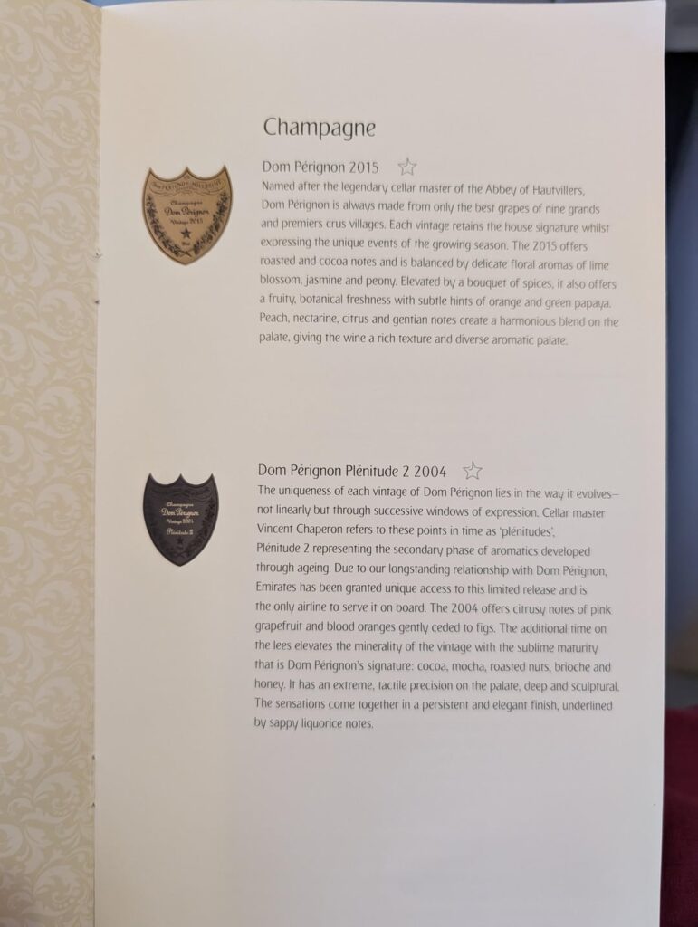 Emirates First Class Wine List #3