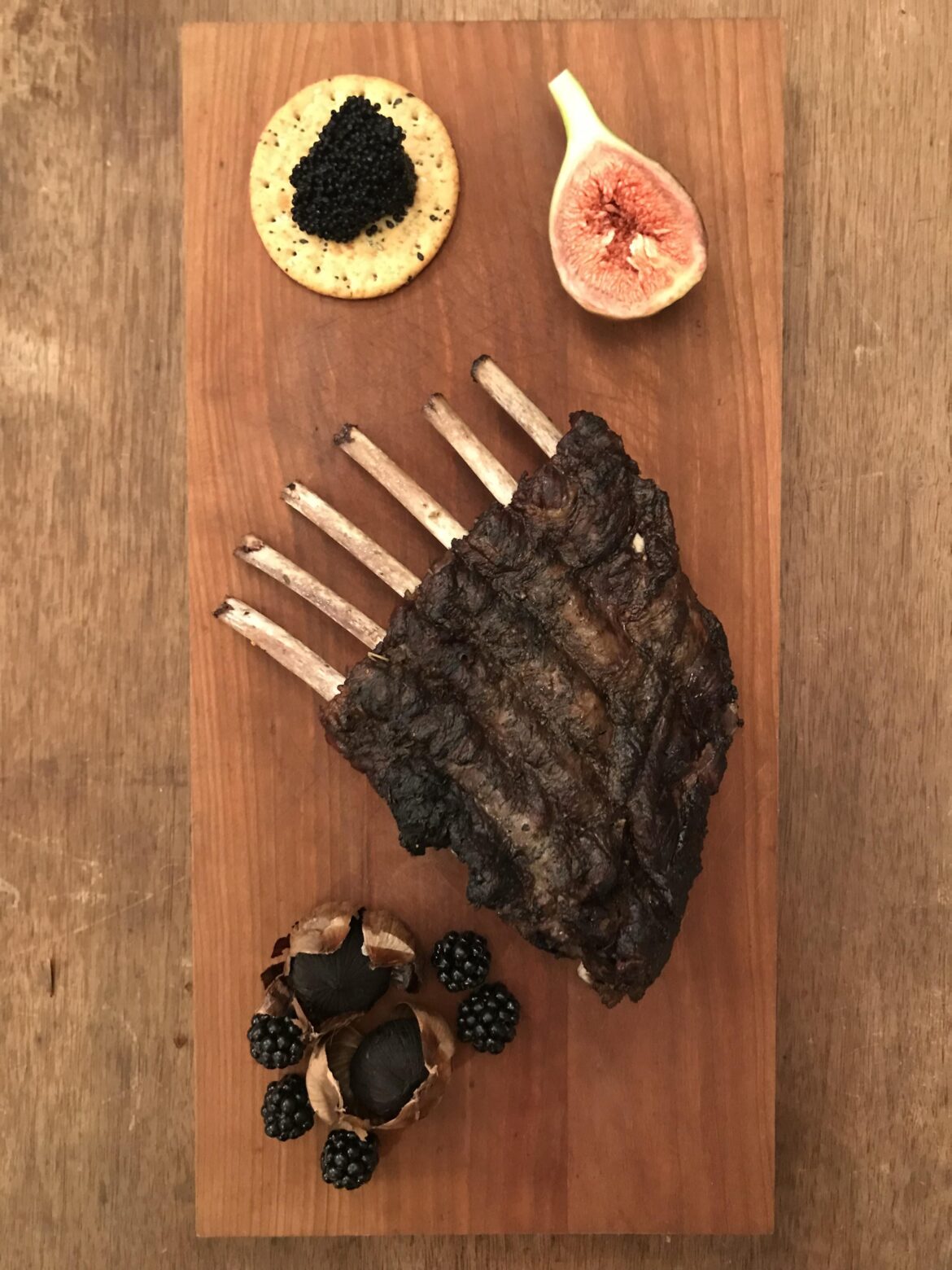 Black bear ribs, black garlic, black paddlefish caviar, black fig, blackberries
