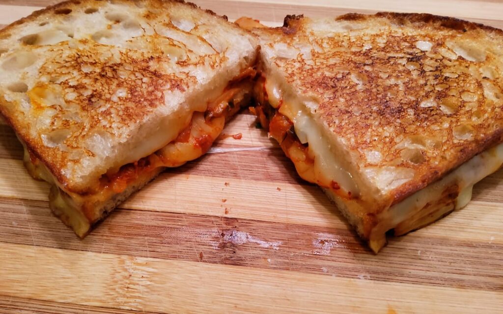 I finally combined my favorites together. Kimchi grilled cheese on sourdough.