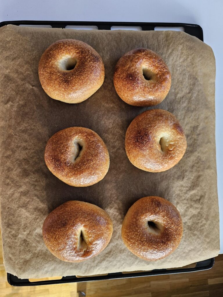 European girl's first attempt at making bagels