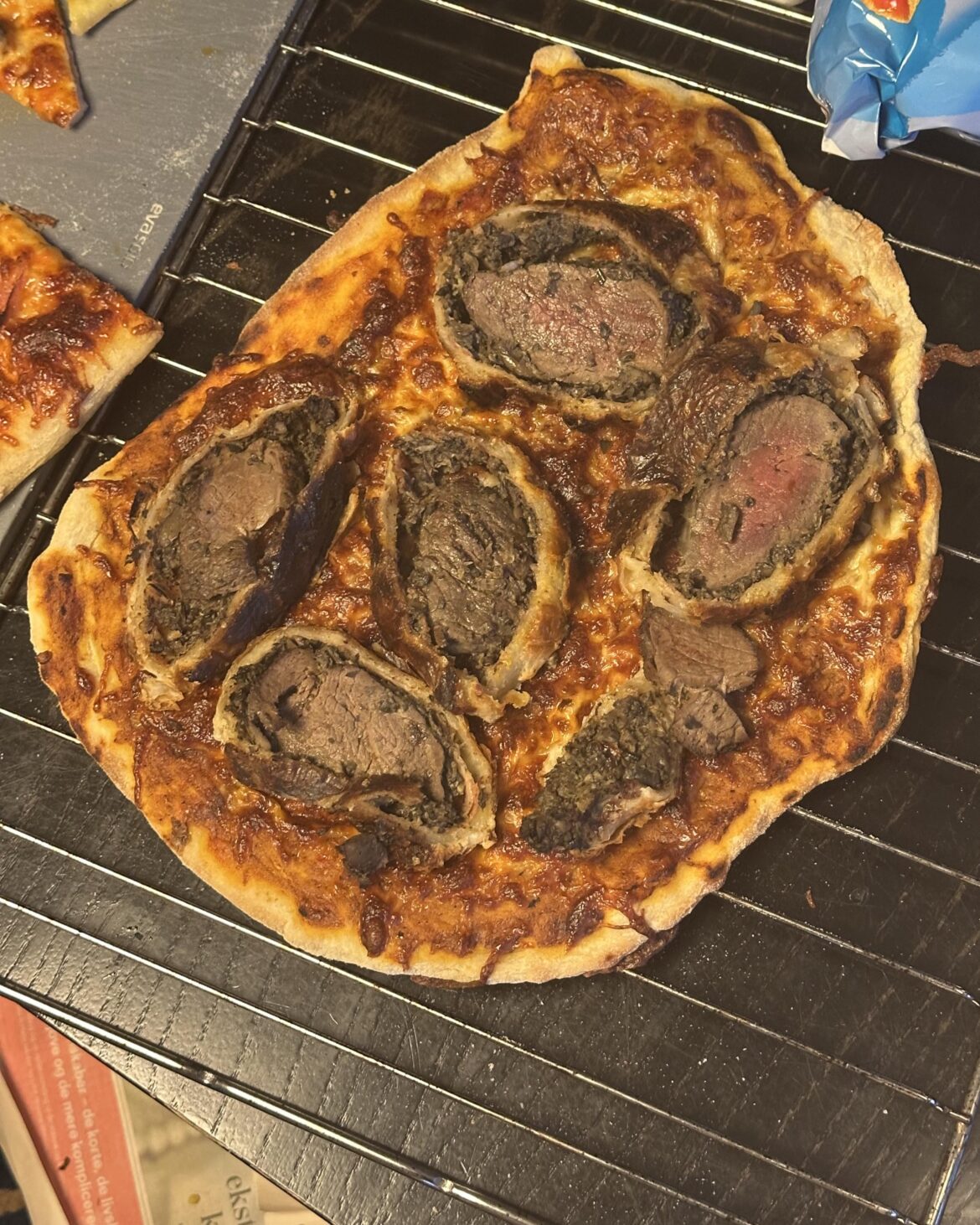 Leftover Beef Wellington pizza