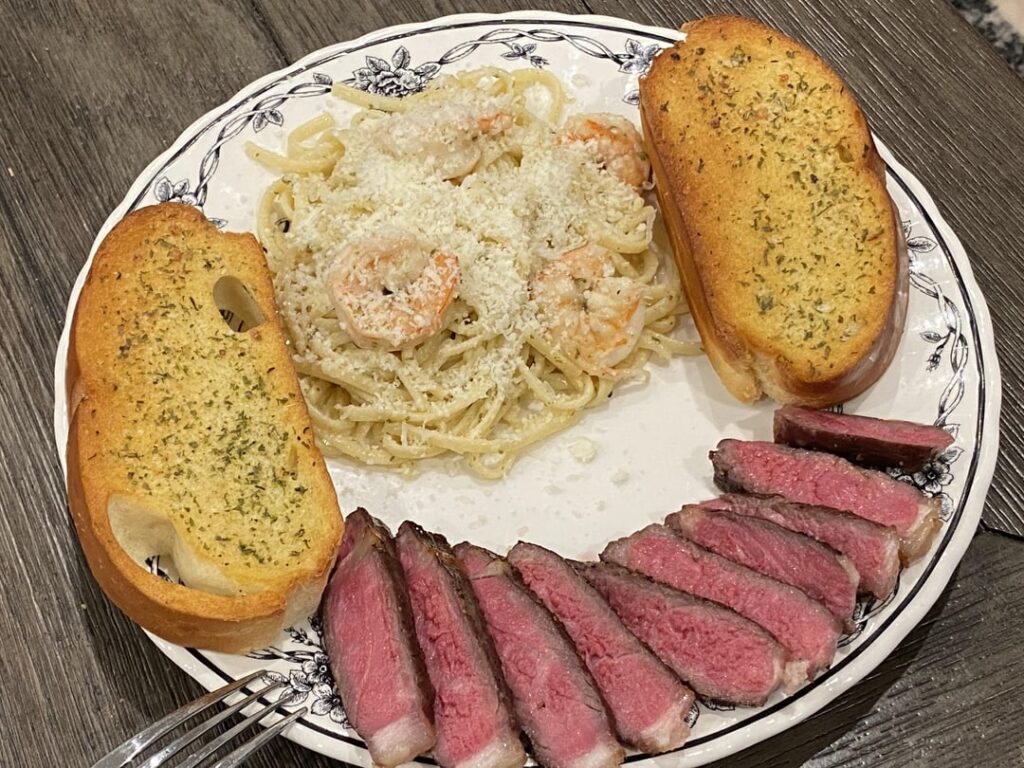 New York strip with shrimp scampi