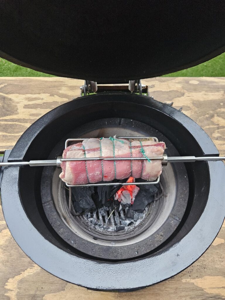 Rolled lamb breast on the rotisserie