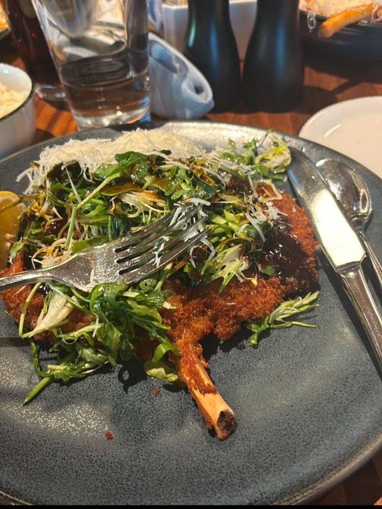 Calorie estimate for this meal? Pan fried pork chops, foraged mushrooms, mashed potatoes