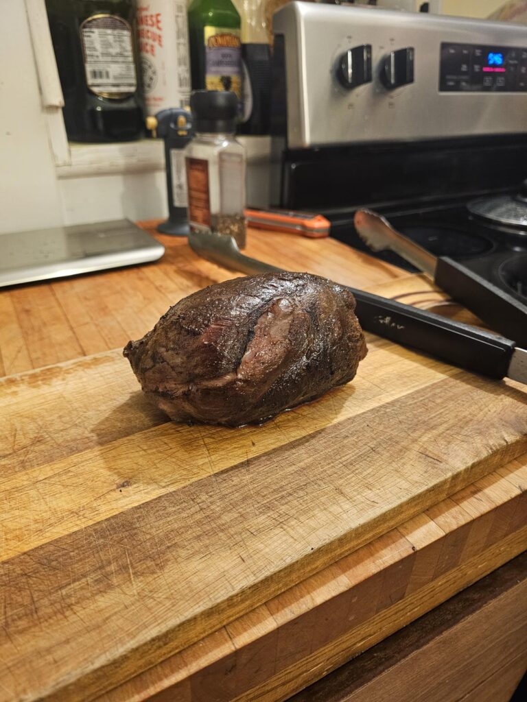 Second attempt at deer roast. 131° 10 hours cast iron then torch up. Looking for tips.