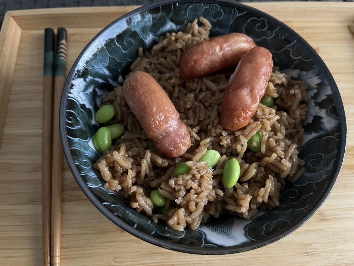 Soy sauce rice with soy beans and small circumcised penises