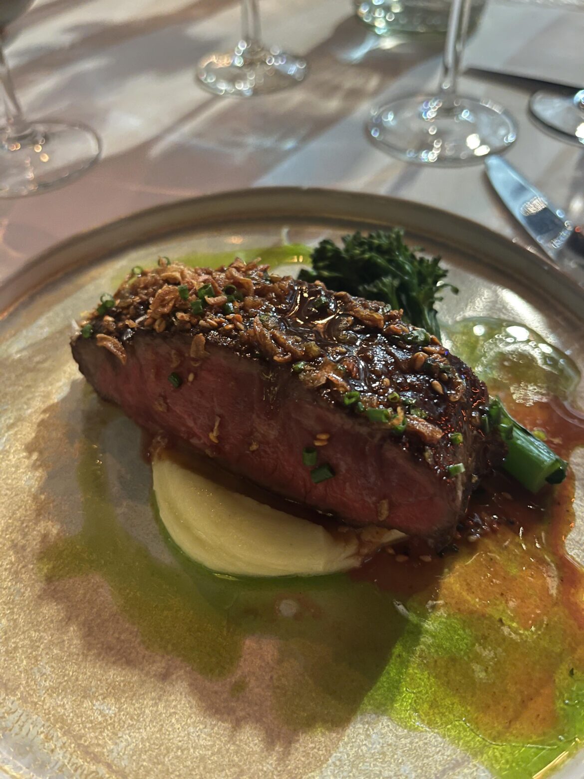 Steak on mashed potato