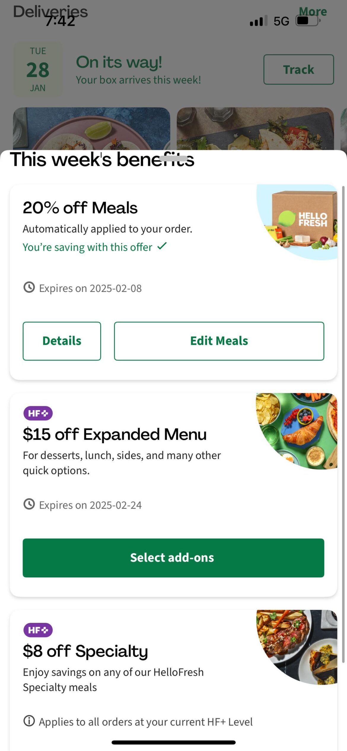Anyone else enrolled in HelloFresh+? I’m in Canada. Just got to the second benefit ($15 on extended menu) and, more often than not, I’m getting discounts to my email as well. Last two weeks they gave 20% off.