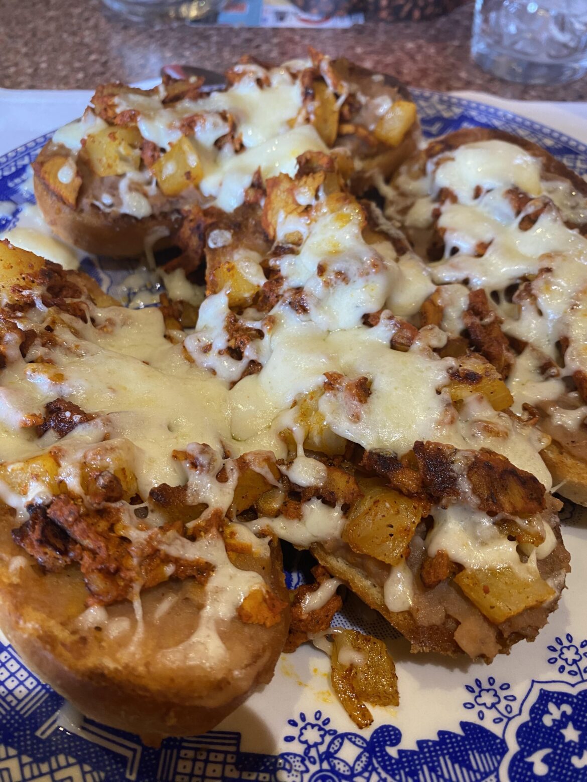 Molletes al Pastor from Sanborn's. Mexican open-faced sandwiches