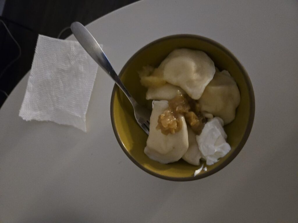 Lovely wife served me some dumplings and sauteed onions