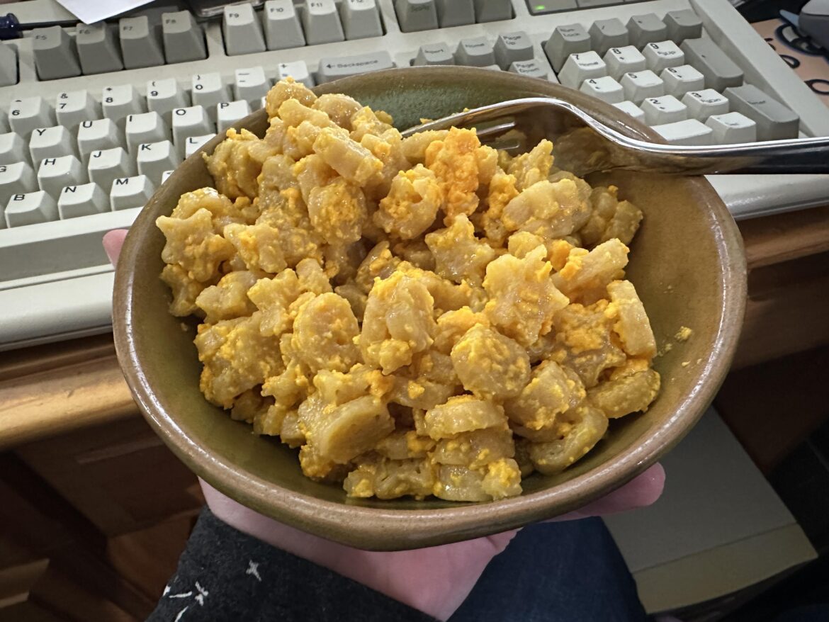 Boxed mac and cheese except I had no milk