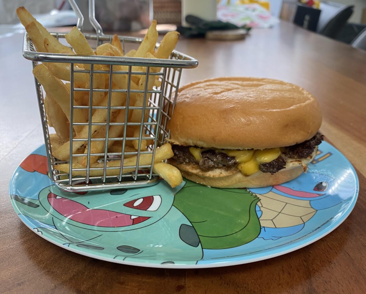 Made my two and a half year old son his first cheeseburger Made my two and a half year old son his first cheeseburger