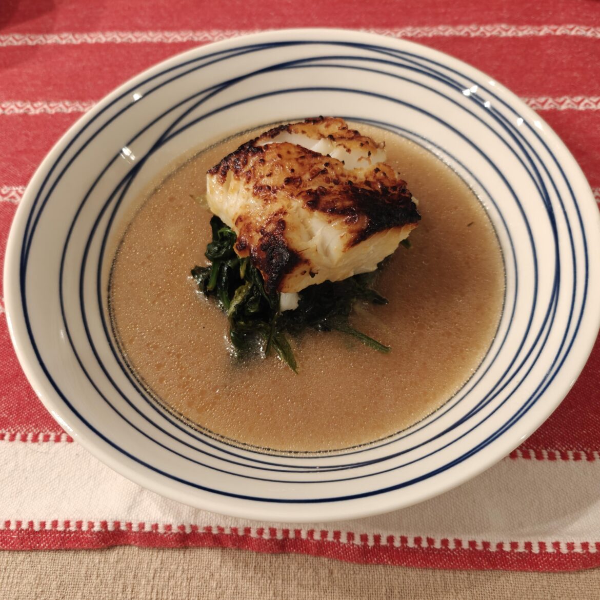 Miso Seabass with Sautéed Bok Choy in Miso Broth