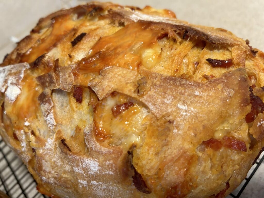 We had some pepperoni that needed to be used, so I tossed it in some sourdough with cubed mozzarella.